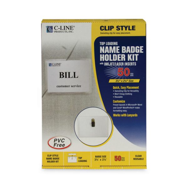 Name Badge Kits, Top Load, 3 1/2 X 2 1/4, Clear, 50/box - Image 3
