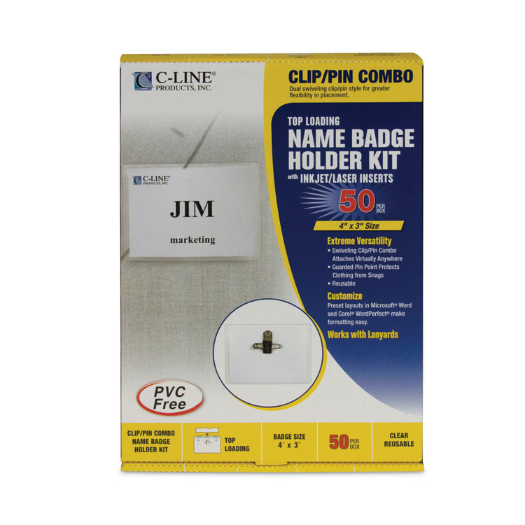 Name Badge Kits, Top Load, 4 X 3, Clear, Combo Clip/pin, 50/box - Image 4