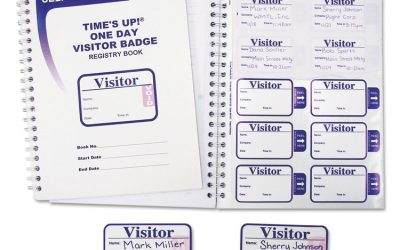 Time’S Up Self-Expiring Visitor Badges With Registry Log, 3 X 2, White, 150 Badges/Box