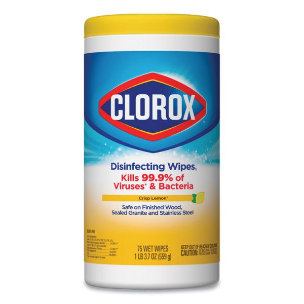 Disinfecting Wipes, 1-Ply, 7 x 8, Crisp Lemon, White, 35/Canister, 12 Canisters/Carton - Image 2