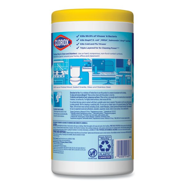 Disinfecting Wipes, 1-Ply, 7 x 7.75, Crisp Lemon, White, 75/Canister, 6 Canisters/Carton - Image 4