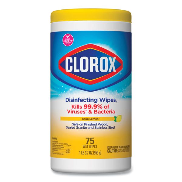 Disinfecting Wipes, 1-Ply, 7 x 7.75, Crisp Lemon, White, 75/Canister, 6 Canisters/Carton - Image 2