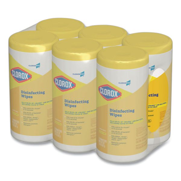 Disinfecting Wipes, 1-Ply, 7 x 8, Lemon Fresh, White, 75/Canister, 6/Carton - Image 2