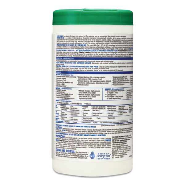 Hydrogen Peroxide Cleaner Disinfectant Wipes, 5.75 x 6.75, Unscented, White, 155/Canister, 6 Canisters/Carton - Image 4