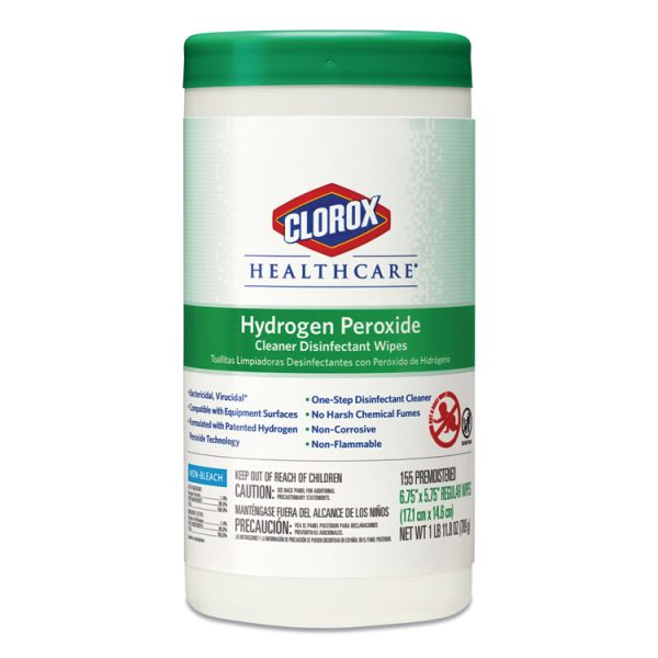 Hydrogen Peroxide Cleaner Disinfectant Wipes, 5.75 x 6.75, Unscented, White, 155/Canister, 6 Canisters/Carton - Image 2