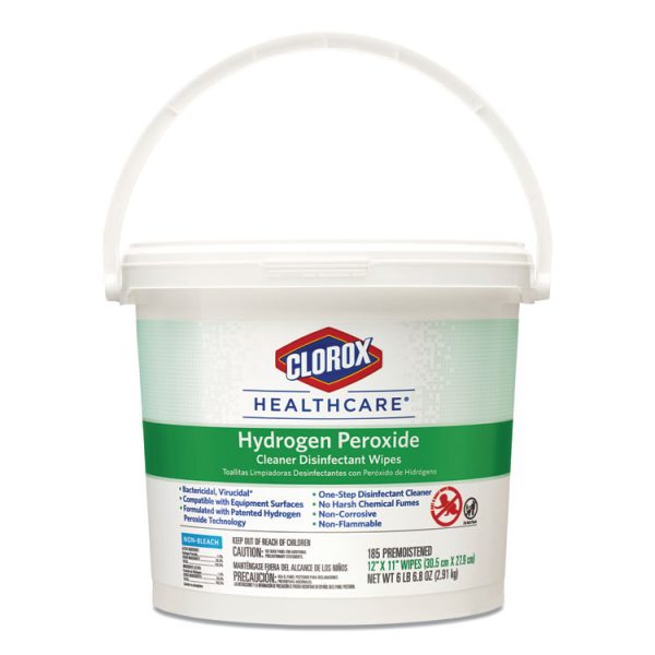Hydrogen Peroxide Cleaner Disinfectant Wipes, 11 x 12, Unscented, White, 185/Canister, 2 Canisters/Carton - Image 2