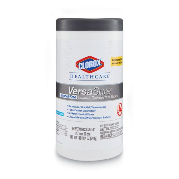 VersaSure Cleaner Disinfectant Wipes, 1-Ply, 6.75 x 8, Fragranced, White, 85/Canister, 6 Canisters/Carton - Image 2