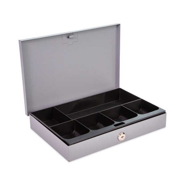 Heavy Duty Low Profile Cash Box, 6 Compartments, 11.5 x 8.2 x 2.2, Gray - Image 4