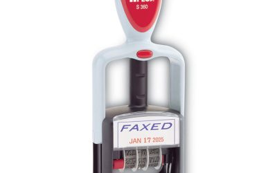 Model S 360 Two-Color Message Dater, 1.75 X 1, “faxed,” Self-Inking, Blue/red