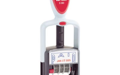 Model S 360 Two-Color Message Dater, 1.75 X 1, “paid,” Self-Inking, Blue/red