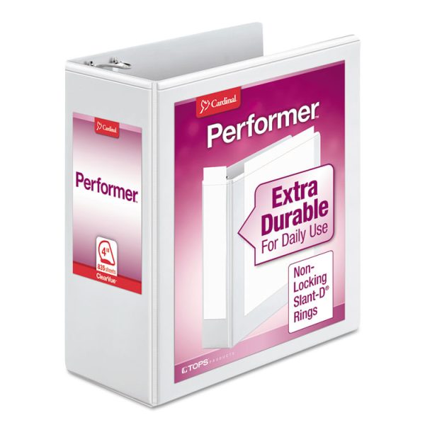 Performer Clearvue Slant-D Ring Binder, 3 Rings, 4" Capacity, 11 X 8.5, White