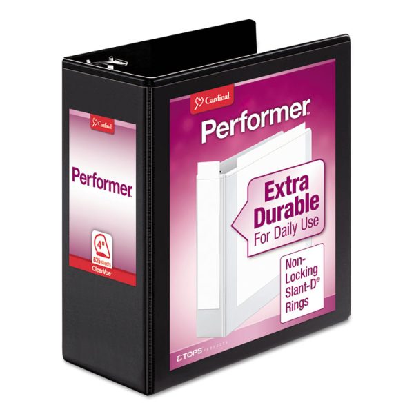 Performer Clearvue Slant-D Ring Binder, 3 Rings, 4" Capacity, 11 X 8.5, Black