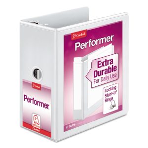 Performer Clearvue Slant-D Ring Binder, 3 Rings, 5" Capacity, 11 X 8.5, White