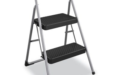 2-Step Folding Steel Step Stool, 200 lb Capacity, 28.13″ Working Height, Cool Gray