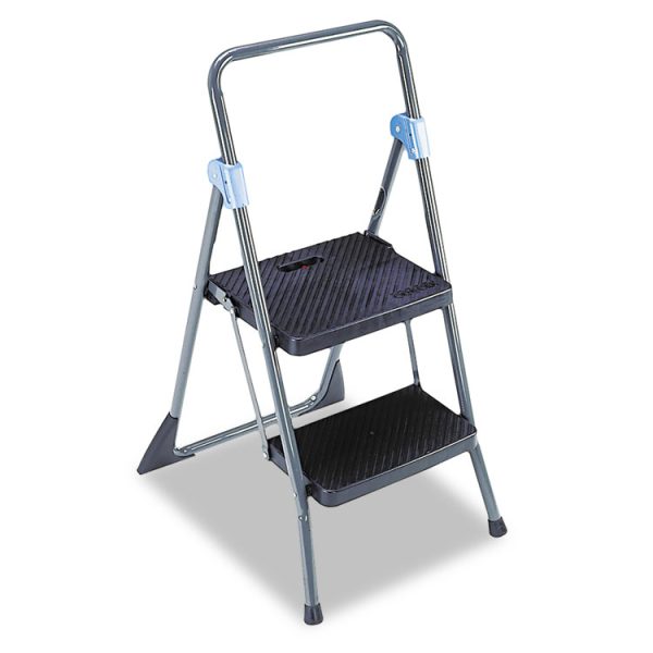 Commercial 2-Step Folding Stool, 300 lb Capacity, 20.5 x 24.75 x 39.5, Gray - Image 2