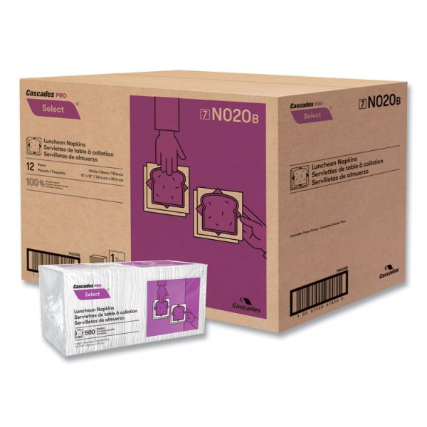 Select Luncheon Napkins, 1 Ply, 12 x 12, White, 500/Pack, 6,000/Carton - Image 3