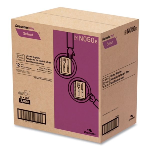 Select Dinner Napkins, 1-Ply, White, 15.5 X 16, 250/pack, 12/carton - Image 2