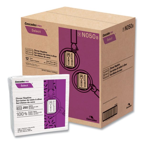Select Dinner Napkins, 1-Ply, White, 15.5 X 16, 250/pack, 12/carton - Image 3