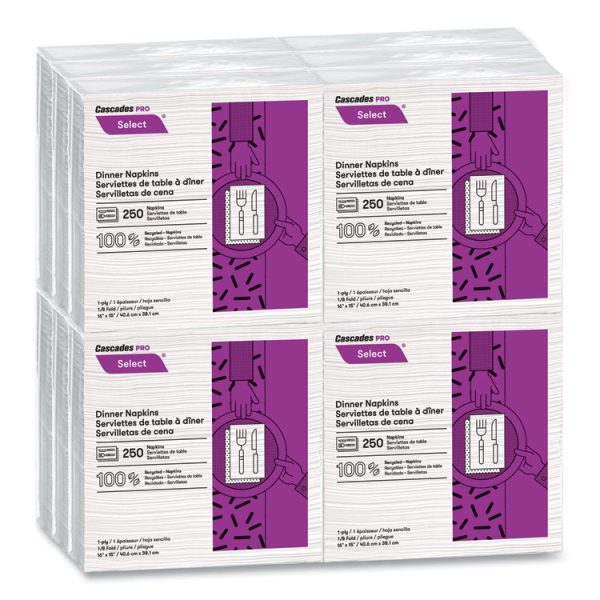 Select Dinner Napkins, 1-Ply, White, 15.5 X 16, 250/pack, 12/carton - Image 4