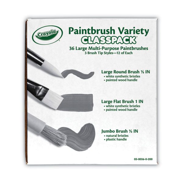 Large Variety Paint Brush Classpack, Natural; Nylon Bristles, Flat; Round Profiles, 36/set - Image 3