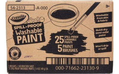 Spill Proof Washable Paints, 5 Colors, 1.4 oz Cups, 5 Sets/Carton