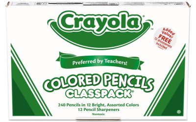 Color Pencil Classpack Set with (240) Pencils and (12) Pencil Sharpeners, 3.3 mm, 2B, Assorted Lead and Barrel Colors, 240/BX