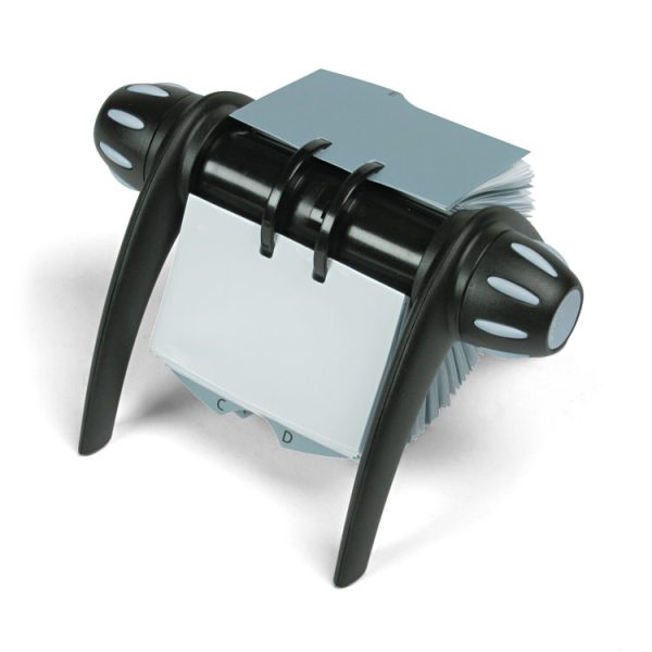 Visifix Flip Rotary Business Card File, Holds 400 2.88 X 4.13 Cards, 8.75 X 7.13 X 8.06, Plastic, Black/silver - Image 2