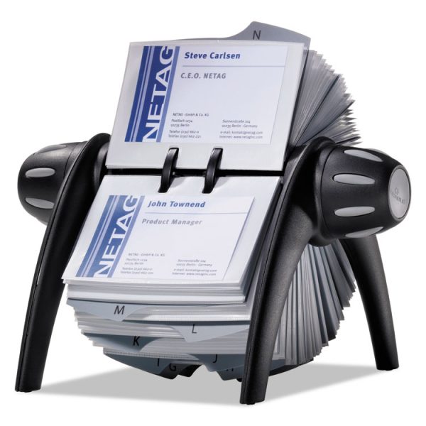 Visifix Flip Rotary Business Card File, Holds 400 2.88 X 4.13 Cards, 8.75 X 7.13 X 8.06, Plastic, Black/silver - Image 3