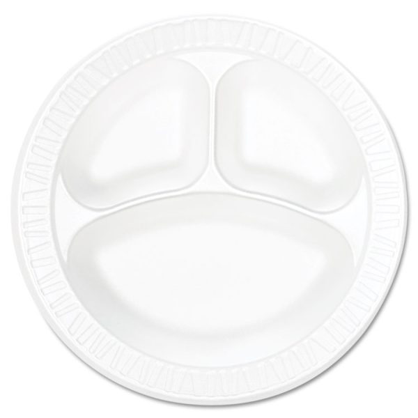 Concorde Foam Plate, 3-Compartment, 10.25" Dia, White, 125/pack, 4 Packs/carton
