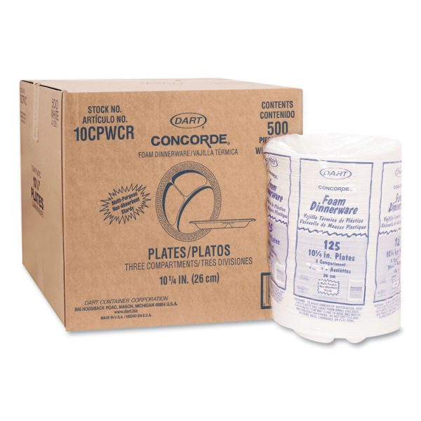 Concorde Foam Plate, 3-Compartment, 10.25" Dia, White, 125/pack, 4 Packs/carton - Image 3