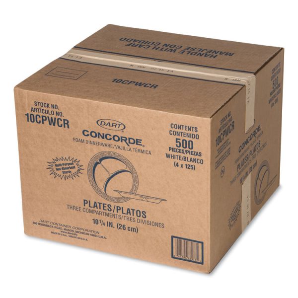 Concorde Foam Plate, 3-Compartment, 10.25" Dia, White, 125/pack, 4 Packs/carton - Image 4