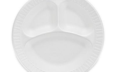 Concorde Non-Laminated Foam Plate, 3-Compartment, 10.25″ dia, White, 125/Pack, 4 Packs/Carton