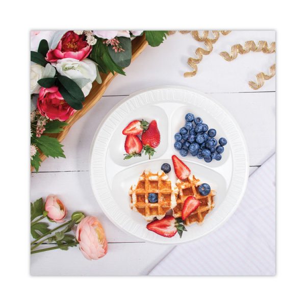 Concorde Non-Laminated Foam Plate, 3-Compartment, 10.25" dia, White, 125/Pack, 4 Packs/Carton - Image 3
