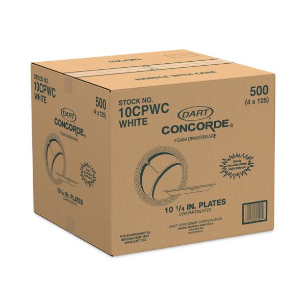 Concorde Non-Laminated Foam Plate, 3-Compartment, 10.25" dia, White, 125/Pack, 4 Packs/Carton - Image 5