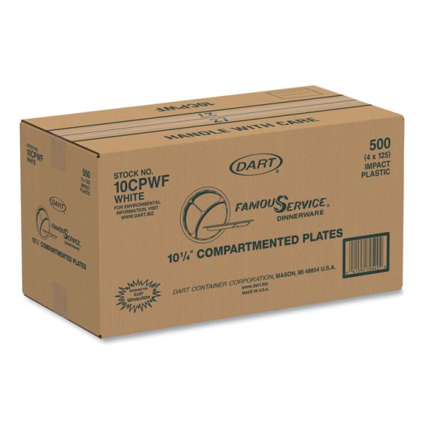 Famous Service Plastic Dinnerware, Plate, 3-Compartment, 10.25" Dia, White, 125/pack, 4 Packs/carton - Image 2