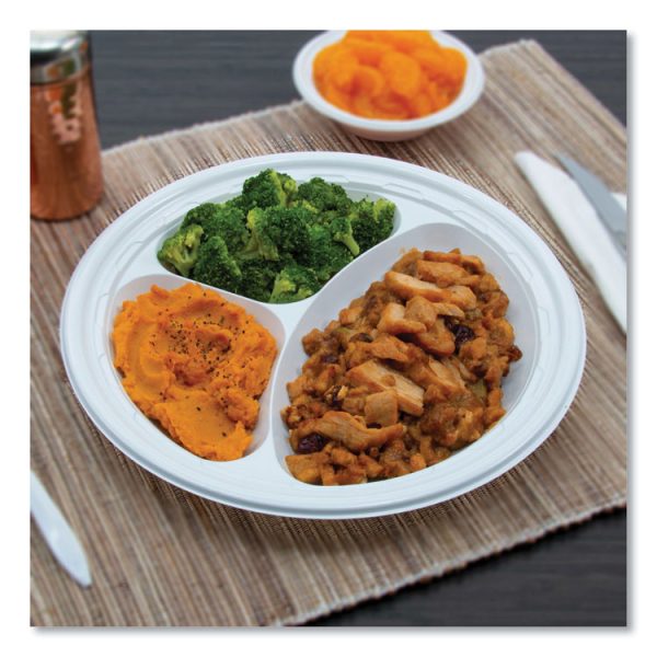 Famous Service Plastic Dinnerware, Plate, 3-Compartment, 10.25" Dia, White, 125/pack, 4 Packs/carton - Image 4