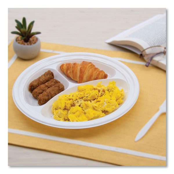 Famous Service Plastic Dinnerware, Plate, 3-Compartment, 10.25" Dia, White, 125/pack, 4 Packs/carton - Image 5