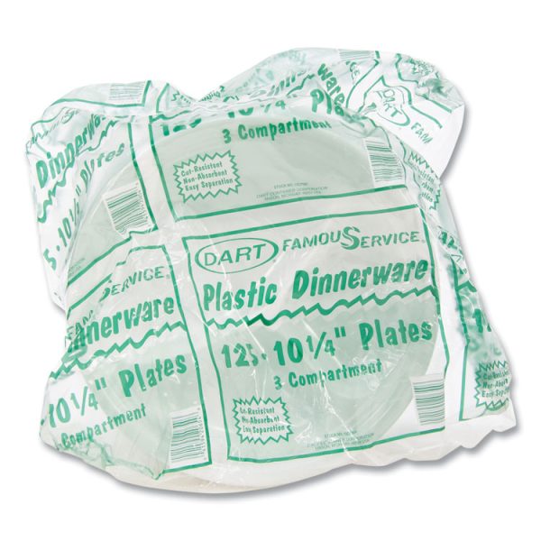 Famous Service Plastic Dinnerware, Plate, 3-Compartment, 10.25" Dia, White, 125/pack, 4 Packs/carton - Image 3