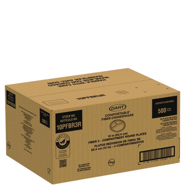 Compostable Fiber Dinnerware, ProPlanet Seal, 3-Compartment Plate, 10" Diameter, Ivory, 500/Carton - Image 3