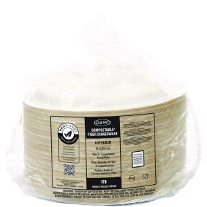 Compostable Fiber Dinnerware, ProPlanet Seal, 3-Compartment Plate, 10" Diameter, Ivory, 500/Carton