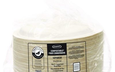 Compostable Fiber Dinnerware, ProPlanet Seal, 3-Compartment Plate, 10″ Diameter, Ivory, 500/Carton