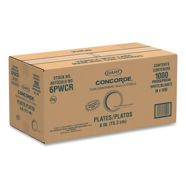 Concorde Foam Plate, 6" dia, White, 1,000/Carton - Image 2