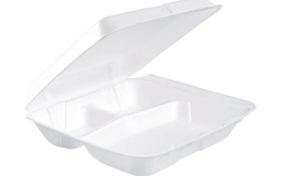 Foam Hinged Lid Containers, 3-Compartment, 7.5 X 8 X 2.3, White, 200/carton