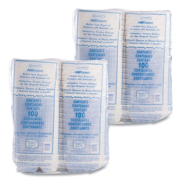 Foam Hinged Lid Containers, 3-Compartment, 8.38 X 7.78 X 3.25, 200/carton - Image 2