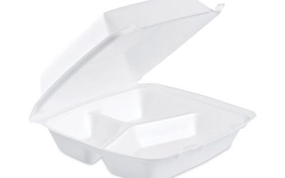 Insulated Foam Hinged Lid Containers, 3-Compartment. 7.9 x 8.4 x 3.3, White, 200/Carton