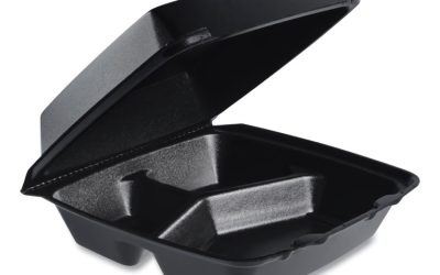 Insulated Foam Hinged Lid Containers, 3 Compartments, 7.96 x 3.2 x  8.36, Black, Foam, 200/Carton