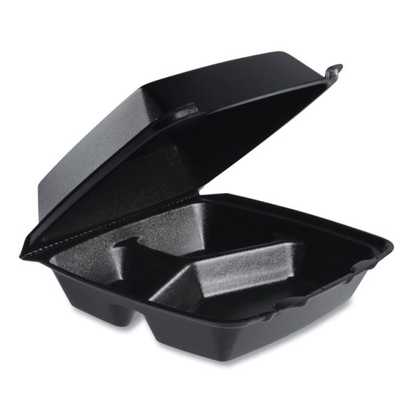 Insulated Foam Hinged Lid Containers, 3 Compartments, 7.96 x 3.2 x  8.36, Black, Foam, 200/Carton