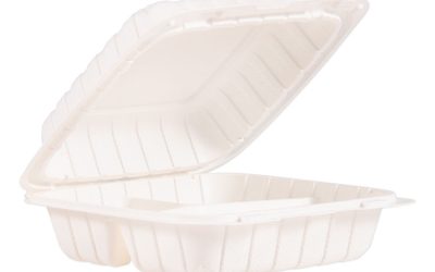 Hinged Lid Containers, 3-Compartment, 8.3 x 8 x 3, White, Plastic, 150/Carton