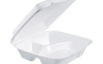 Insulated Foam Hinged Lid Containers, 3-Compartment, 9 x 9.4 x 3, White, 200/Pack, 2 Packs/Carton