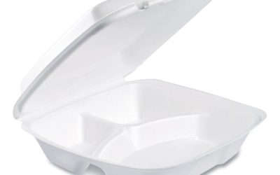 Foam Hinged Lid Container, Performer Perforated Lid, 3-Compartment, 9 X 9.4 X 3, White, 100/bag, 2 Bag/carton